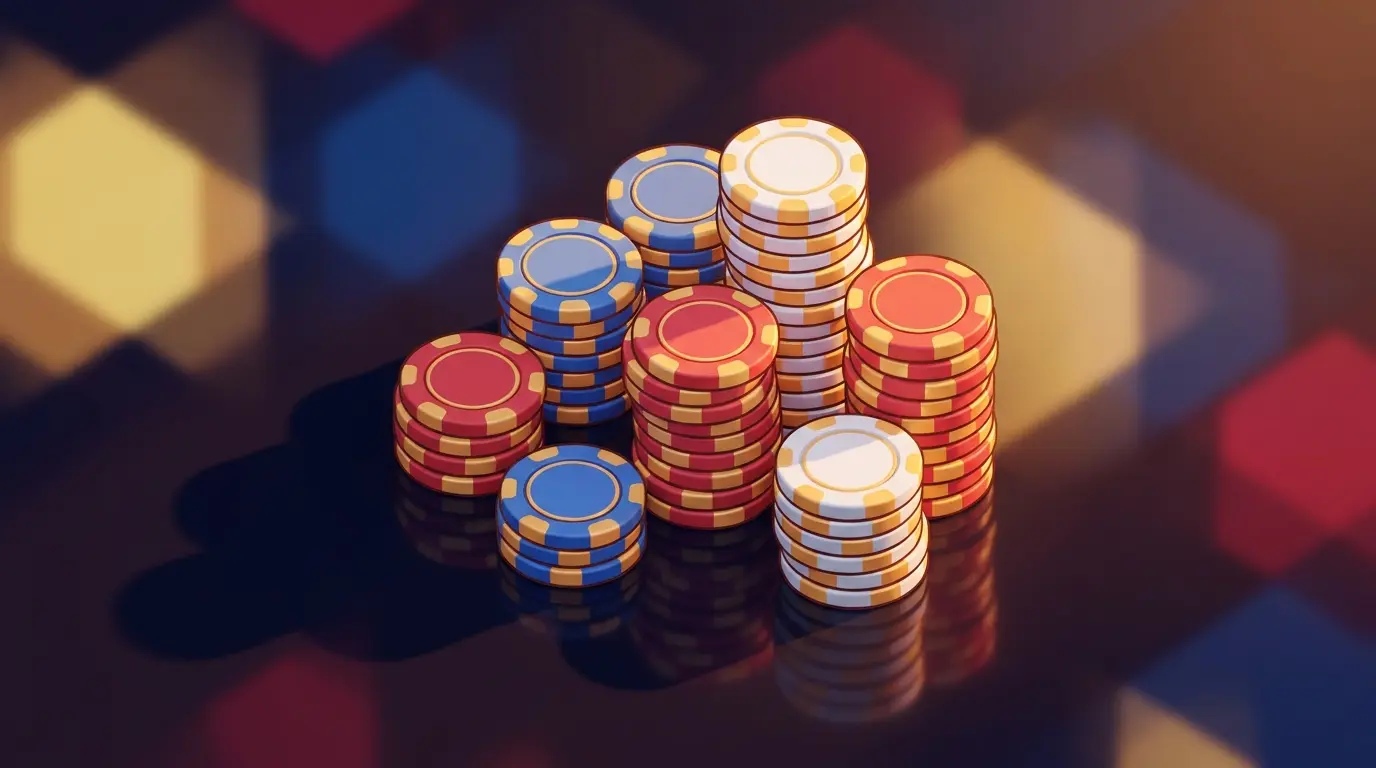 Poker chips arranged in comparison display with UK color scheme