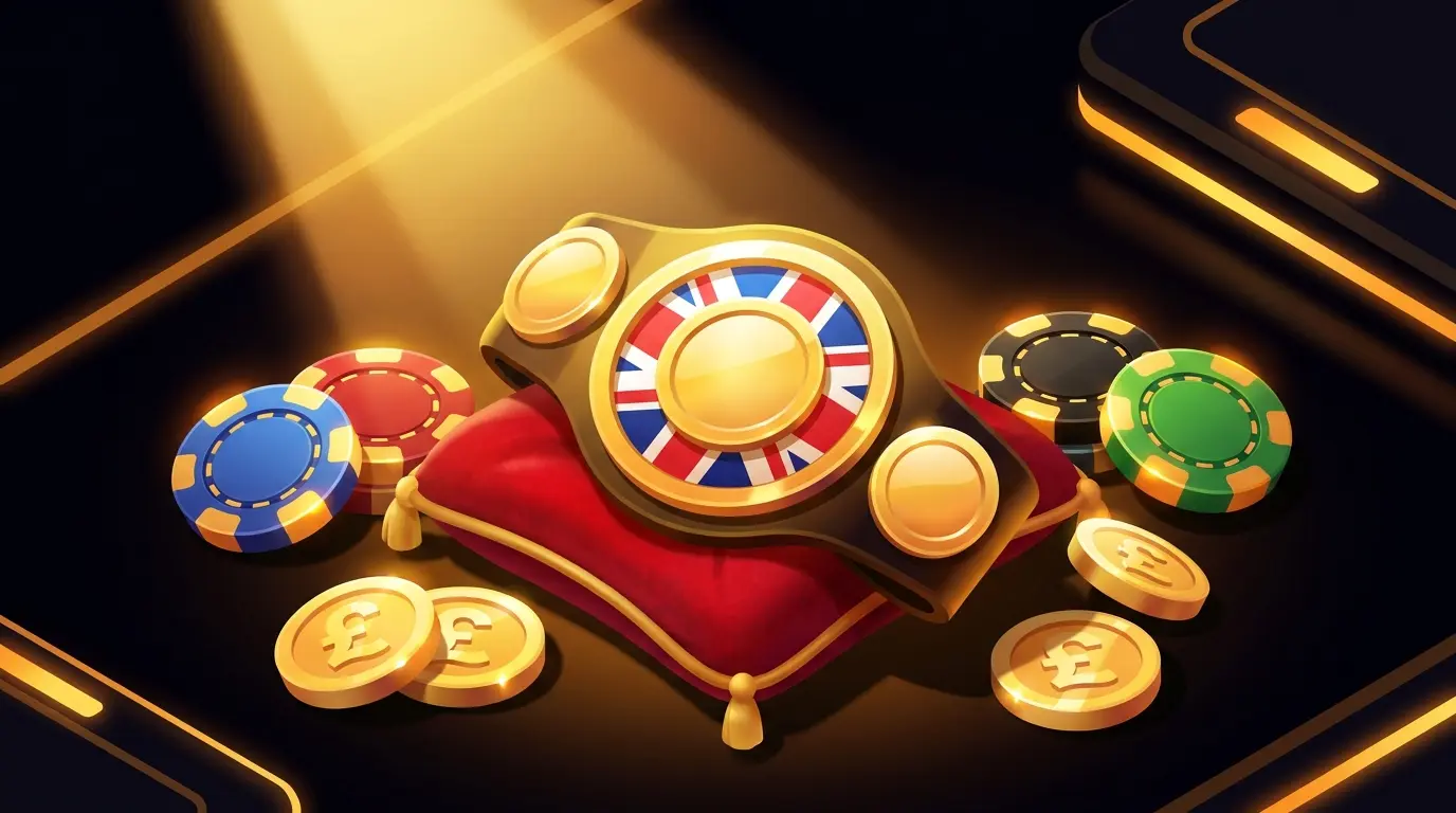 WWE championship belt with UK elements and betting chips in dramatic lighting